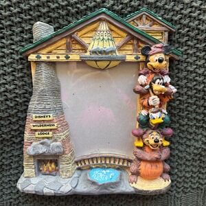 Disney Wilderness Lodge Resin Photo Frame Mickey Goofy Donald 5x7 *Read Flaw